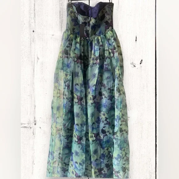 Lulus Wonderful Waltz Green Floral Print Strapless Bustier Maxi Dress Sz Lg NWT - Picture 7 of 11
